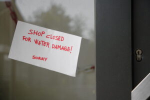 Shop closed due to water damage. Commercial water damage restoration under progress.